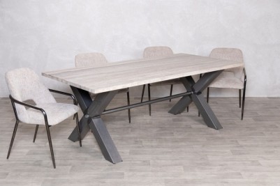 travertine-top-gunmetal-X-based-dining-table